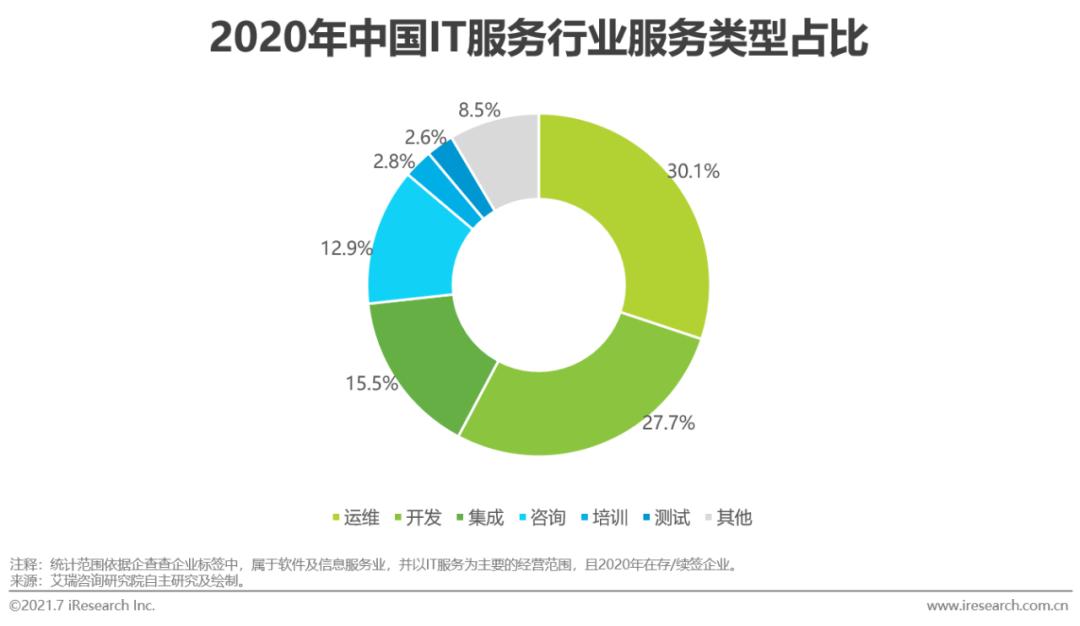 2020年中国IT服务行业服务类型占比